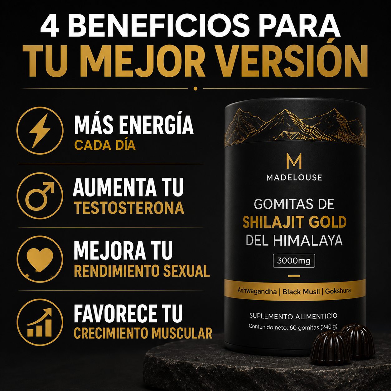 Gomitas de Shilajit Puro del Himalaya | Potencia tu sexualidad